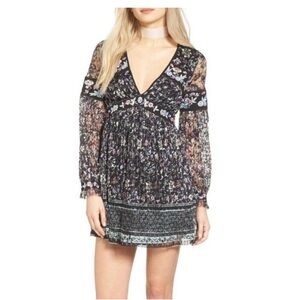 Free People Cherry Blossom Mini Dress Black Floral Lace Embroidery Boho Sz 4